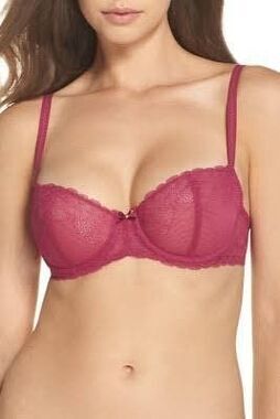 Chantelle Cranberry Red Lace Unlined Balconette Bra 32DD